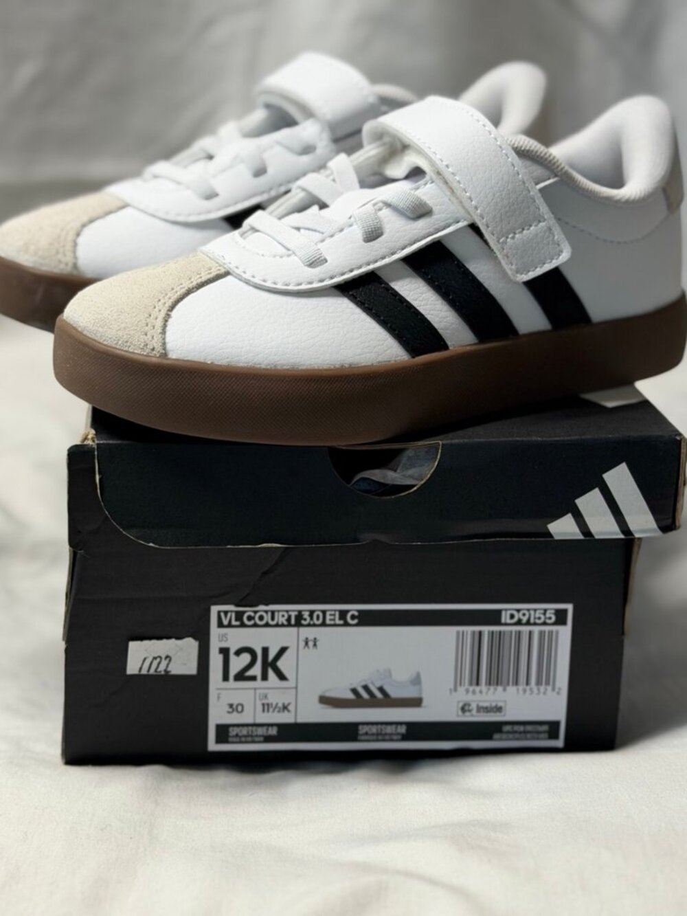New adidas VL Court 3.0 Kids 12K | White Black Gum | Box